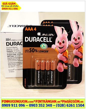 COMBO mua 01Hộp 12vỉ=48viên (Loại vỉ 4viên) Pin AAA 1.5v Duracell MN2400B2 LR03 UP TO 50% LONGER chính hãng _Giá chỉ 804.000/HỘP 48viên